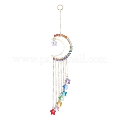 Décorations de pendentif de lune en laiton et pierres précieuses naturelles&nbsp;HJEW-JM01036