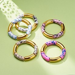 Bracciale elasticizzato da donna con perline in tubo curvo in acrilico bicolore&nbsp;BJEW-JB08441