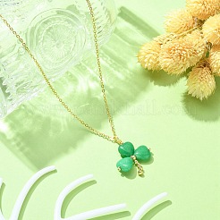 Halskette mit Kleeblatt-Anhänger aus natürlicher malaysischer Jade zum St. Patrick's Day mit Ketten aus 304er Edelstahl&nbsp;NJEW-JN04417