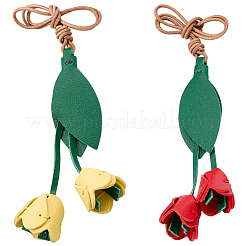 2 pièce de décoration à suspendre pour clés en similicuir à fleurs&nbsp;FIND-GF0008-35