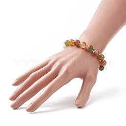 Braccialetto elasticizzato con perline rotonde in agata pavone naturale tinta&nbsp;BJEW-TA00232
