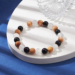 Braccialetti elasticizzati con perline di legno naturale&nbsp;BJEW-JB10115-02