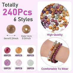 240 pièce 6 styles de perles de fluorite naturelle et de perles de bois&nbsp;G-KS0001-17