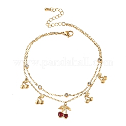 Fußkettchen aus Edelstahl 304 mit klarem Zirkonia-Pavé und Emaille-Anhänger&nbsp;AJEW-K054-01A-G