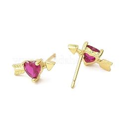 Boucles d'oreilles coeur avec flèche en laiton plaqué or véritable 18 carat&nbsp;EJEW-L270-06G
