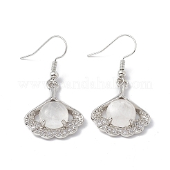 Orecchini pendenti con foglia di ginkgo in cristallo di quarzo naturale con strass di cristallo&nbsp;EJEW-A092-03P-16