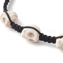Verstellbare gefärbte synthetische türkisfarbene Halloween-Totenkopf-Armbänder aus geflochtenen Perlen&nbsp;BJEW-TA00472