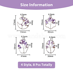 8 stücke 4 arten blume & mond & oval & hexagon natürliche amethyst kupfer draht gewickelt chip große anhänger&nbsp;G-DC0001-26