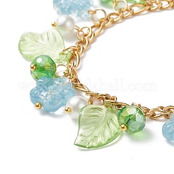 5 Uds. Juego de pulseras con dijes de hojas acrílicas y perlas de vidrio de 5 colores&nbsp;BJEW-JB08908