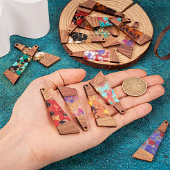 16 pièces 8 couleurs résine transparente et bois de noyer grands pendentifs&nbsp;RESI-TA0001-95
