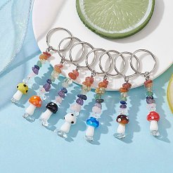 Porte-clés en pierres précieuses naturelles chakra avec charme de champignon au chalumeau&nbsp;KEYC-JKC00547