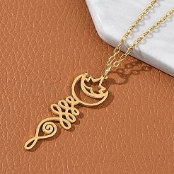 Collar con colgante de flor de loto OM de yoga de corte hueco de acero inoxidable 304&nbsp;NJEW-Z073-02G-03