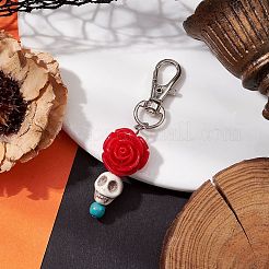 Décoration pendentif tête de mort en résine rose et turquoise synthétique&nbsp;KEYC-JKC00824
