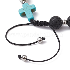Braccialetto da donna con perline intrecciate a croce in pietre miste naturali e sintetiche&nbsp;BJEW-JB09647