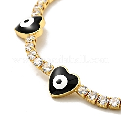 Corazón con pulsera de eslabones esmaltados de mal de ojo con cadenas de tenis de circonitas cúbicas transparentes&nbsp;BJEW-G650-04G