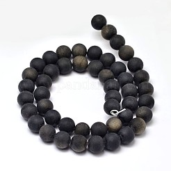 Bereift natürliche goldene Glanz Obsidian runden Perle Stränge&nbsp;G-F266-04-8mm