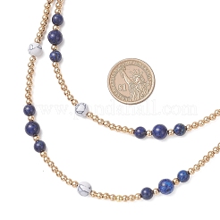 Collane lunghe con perline rotonde in lapislazzuli naturale e howlite sintetica&nbsp;NJEW-JN05907-02