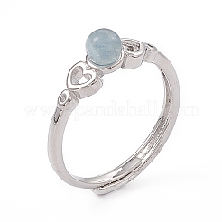 Verstellbare Ringe aus natürlichem Aquamarin in Herzform&nbsp;RJEW-G273-13P-02