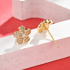 Orecchini a bottone con micro pavè di fiori in ottone e zirconi trasparenti&nbsp;EJEW-H162-03G