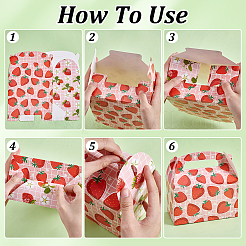 12 scatola pieghevole per caramelle in carta stampata a fragola con manico&nbsp;CON-WH0085-164