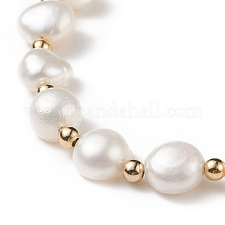 Pulsera con cuentas redondas de latón y perlas naturales teñidas&nbsp;BJEW-JB09008-04