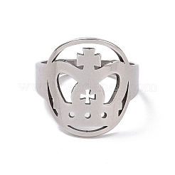 Anillo de dedo con corona cruzada de acero inoxidable 201 que no se deslustra&nbsp;RJEW-J051-48P
