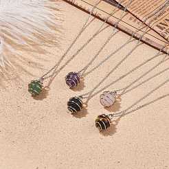 Collana con ciondolo a gabbia in pietra preziosa naturale con catene in acciaio inossidabile 304 per donna&nbsp;X-NJEW-JN03905-01