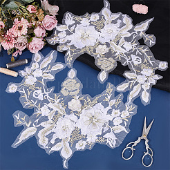 2 Stück Blumen-Polyester mit Plastikperlen-Stickerei zum Aufnähen auf Stoffflicken&nbsp;PATC-HY0002-03B