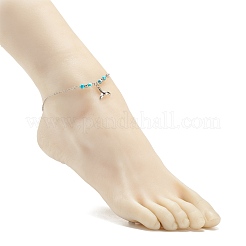 Fußkettchen aus 304 Edelstahl mit Walschwanz-Anhänger und runden Perlen aus natürlicher weißer Jade für Damen&nbsp;AJEW-AN00498-01