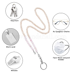 Porte-cartes de visite en quartz rose naturel et perles de bois&nbsp;HJEW-SW00016-02