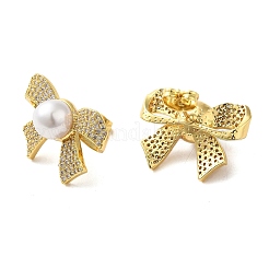 Orecchini a bottone con micro pavè di ottone bowknot e zirconi trasparenti&nbsp;EJEW-A040-08G