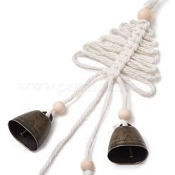 Adornos colgantes de madera y campanas de hierro y cordón de algodón para árbol de Navidad&nbsp;HJEW-TA00317