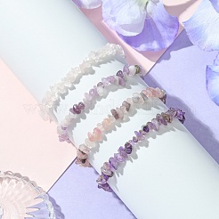 4 stücke 4 arten natürliche rose quarz & lepidolite & amethyst chip perlen stretch armband sets&nbsp;BJEW-JB10841