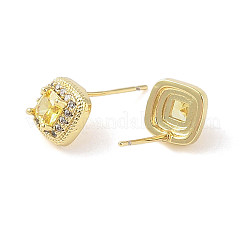 Orecchini a bottone quadrati in ottone con micro pavè di zirconi trasparenti&nbsp;EJEW-L285-005G