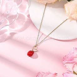 Collane con catena in acciaio inossidabile 304 con ciondolo a forma di cuore e pepite di perle di vetro rosso per donna&nbsp;NJEW-JN05539