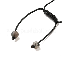 Braccialetti rotondi con perline intrecciate in pietra nera naturale da 12.5 mm per donna uomo&nbsp;BJEW-C060-01R