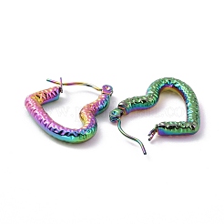 Orecchini a cerchio a forma di cuore in acciaio inossidabile 304 color arcobaleno con placcatura ionica (ip) per donna&nbsp;EJEW-G293-25M