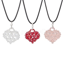 3 collana con ciondolo a forma di cuore con perline di vetro elettroplaccate&nbsp;NJEW-MZ00120