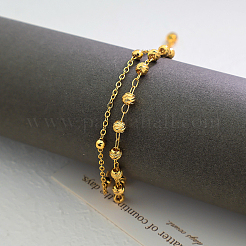 Vintage Strand Messing Runde Kugel Gliederkette Doppelschicht Fußkettchen für Frauen&nbsp;NU3457
