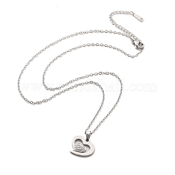 Collar de cadena tipo cable con colgante de corazón de rhinestone de cristal de acero inoxidable 304 para mujer&nbsp;LS-NJEW-Z056-01D-P