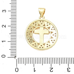 Pendentifs croix religieuse en laiton micro-pavé de zircon cubique transparent&nbsp;CU-CBA83A6-03C-G