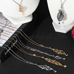 6 stücke 6 arten sterne mond edelstahl geflochtene kette macrame beutel leere stein halter anhänger halskette machen&nbsp;NJEW-SC0001-44