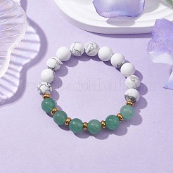 Braccialetti elasticizzati da donna rotondi con perline di avventurina verde naturale e howlite da 10.5 mm&nbsp;BJEW-JB10713