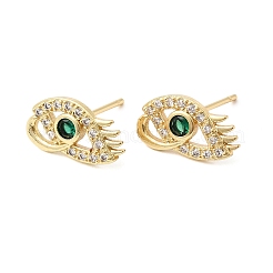 Boucles d'oreilles puces en laiton serties de micro-pavés de zircone cubique&nbsp;EJEW-C186-20G-03