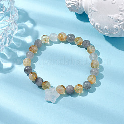 Braccialetti elasticizzati rotondi con perline di citrino naturale e quarzo nuvoloso da 8 mm&nbsp;BJEW-JB10570