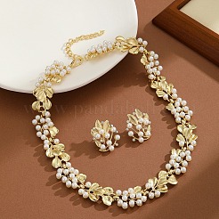 Ginkgoblatt-Halsketten-Set aus Zinklegierung und Kunstperlen aus Kunststoff mit Gliederkette und Ohrsteckern&nbsp;FS-WG12076-01