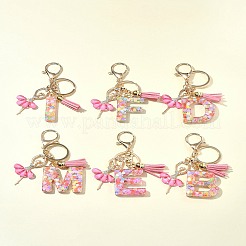 Porte-clés pendentif en résine pailletée transparente avec lettres A à Z&nbsp;KEYC-FZ00024-08
