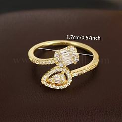 Anillos abiertos de latón con micro pavé de circonitas cúbicas en forma de lágrima y rectángulo para mujer.&nbsp;WG82DA3-01
