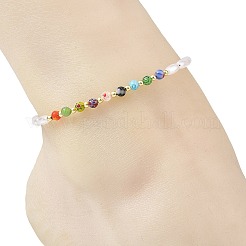 Bracelets de cheville ronds faits main en verre millefiori et perles de riz imitation acrylique pour femmes&nbsp;AJEW-AN00859