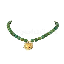 Collar con colgante de corazón gótico de acero inoxidable 304 y columna de cuentas de magnesita sintética teñida.&nbsp;NJEW-JN06673